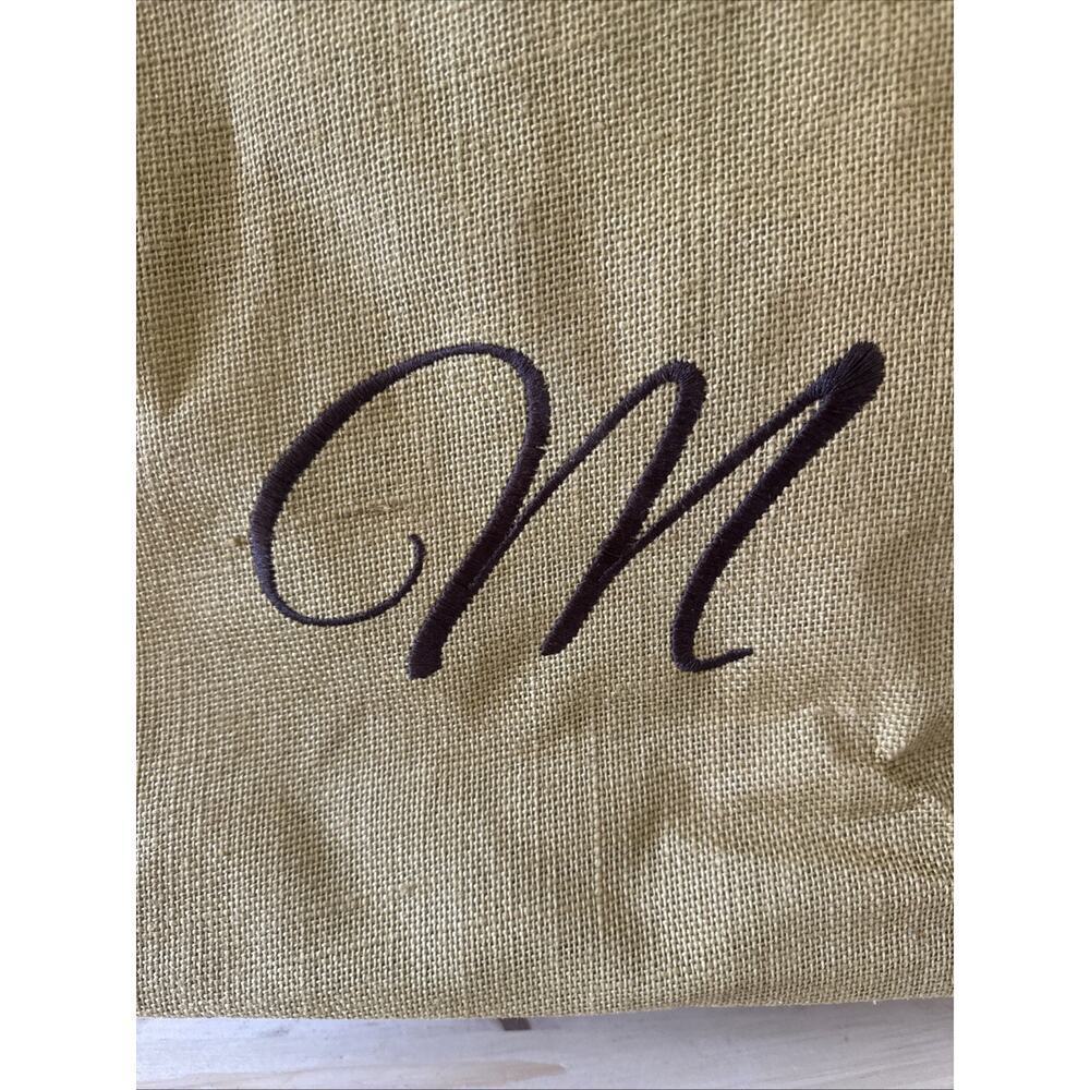 Natural Burlap Jute Tote Bag w/leather handles 17x7x12" M On The Front - Picture 2 of 8